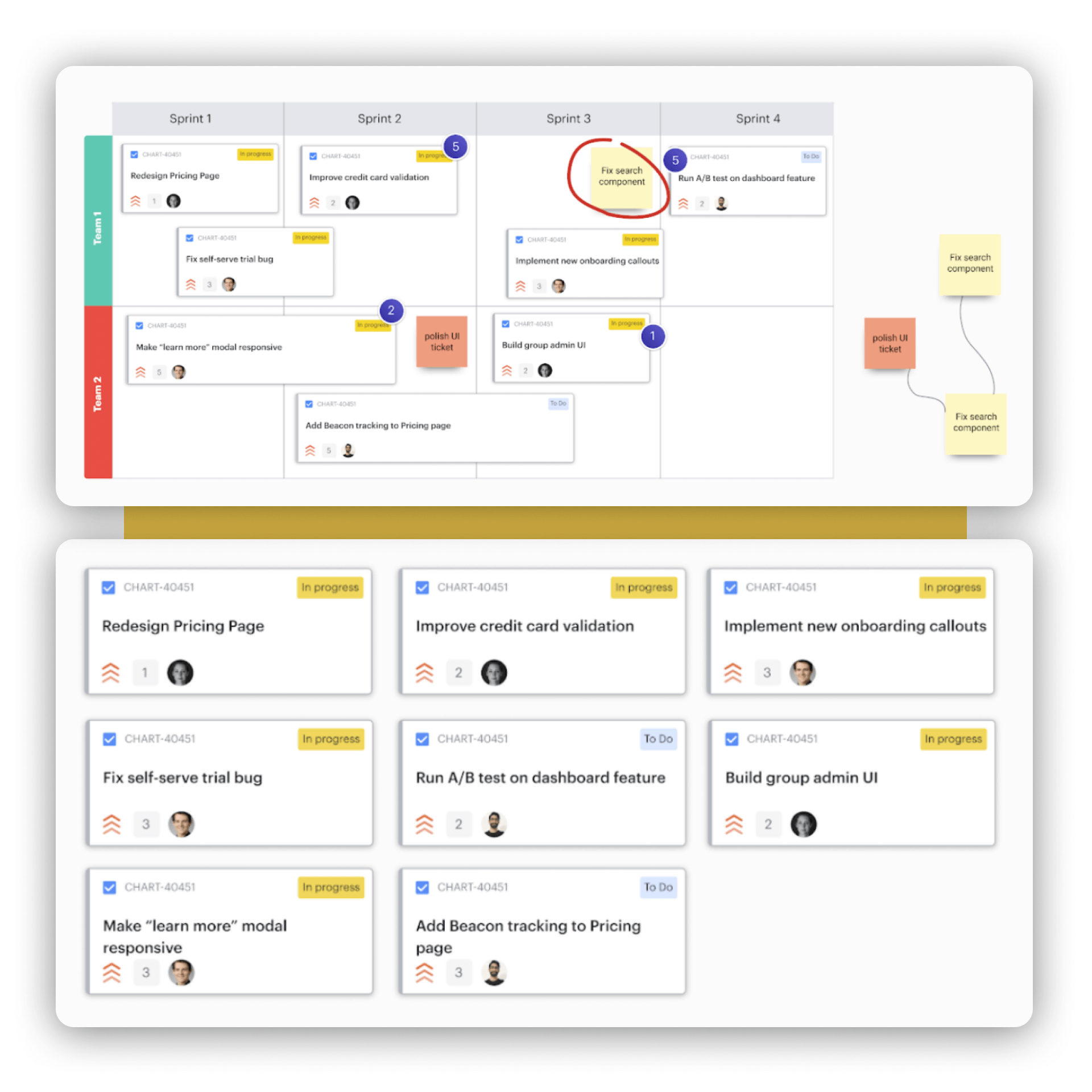 utilisateurs réalisant une planification visuelle à l’aide des cartes Lucid pour Jira